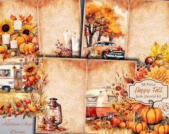 Fall Thanksgiving Junk Journal Kit - Autumn Printable Pages - Ephemera - ATC - Digital - JPG - Free Physical Commercial Use