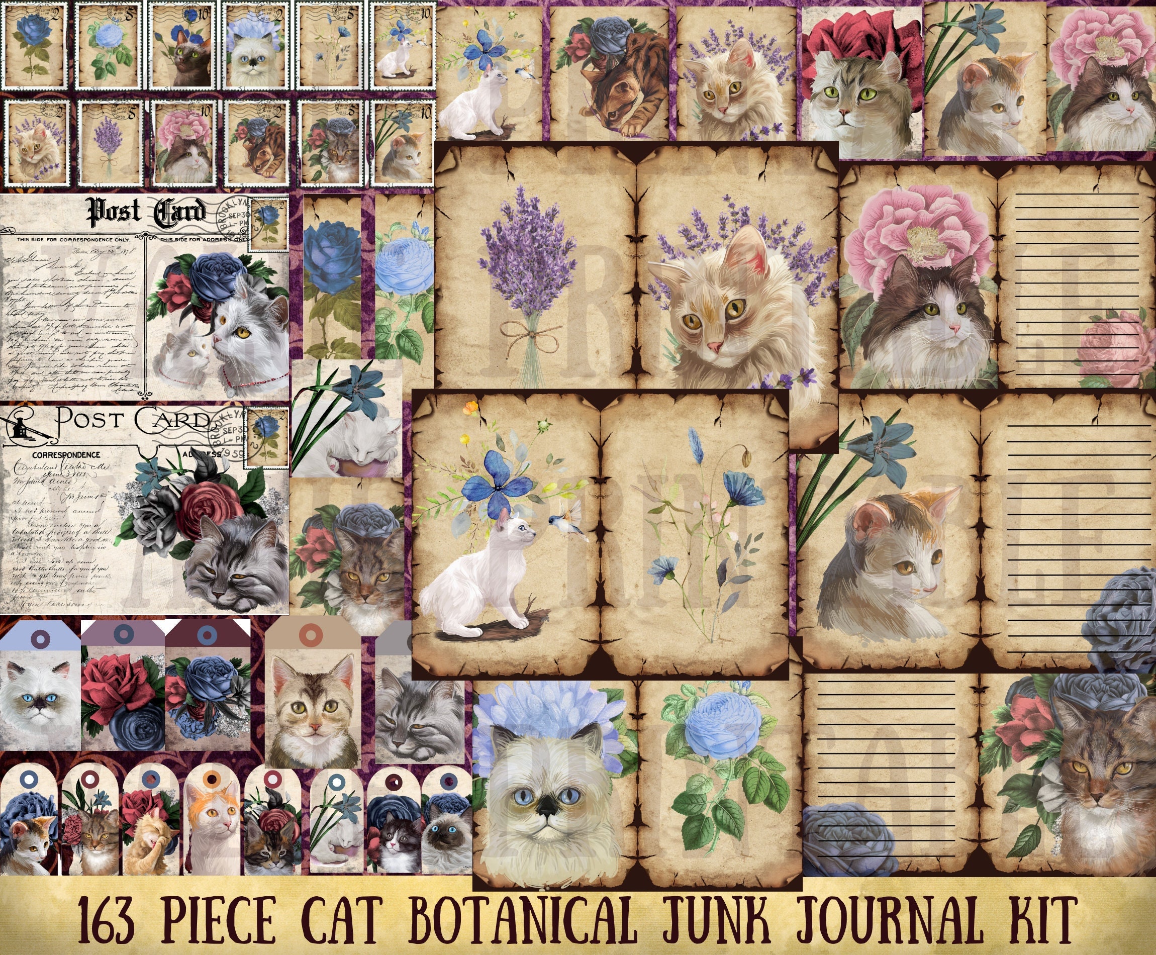 Cats Junk Journal Pages Cat Digital Paper Junk Journal 