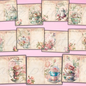 Kit de journal indésirable de 190 pièces pour théière florale shabby chic Journal de thé Pages imprimables fleurs éphémères téléchargement numérique fichiers JPEG image 4