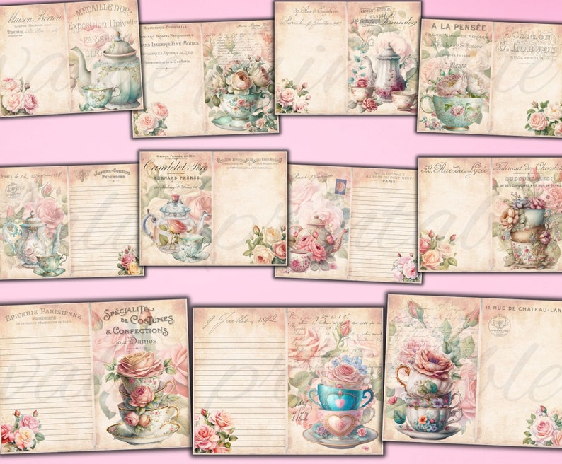 Kit de journal indésirable de 190 pièces pour théière florale shabby chic Journal de thé Pages imprimables fleurs éphémères téléchargement numérique fichiers JPEG image 4