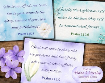 Watercolor Psalms Scripture Cards: Printable Bible Verse Ephemera (Digital Download)