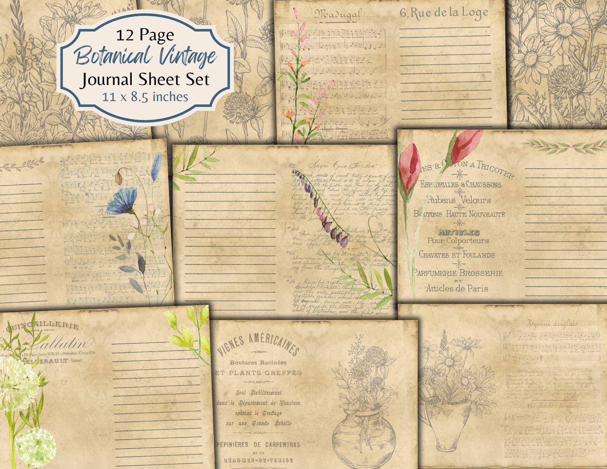 Botanical Vintage Junk Journal Kit: Ephemera & Printable Pages (digital ...