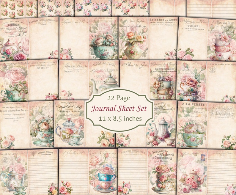 Kit de journal indésirable de 190 pièces pour théière florale shabby chic Journal de thé Pages imprimables fleurs éphémères téléchargement numérique fichiers JPEG image 2