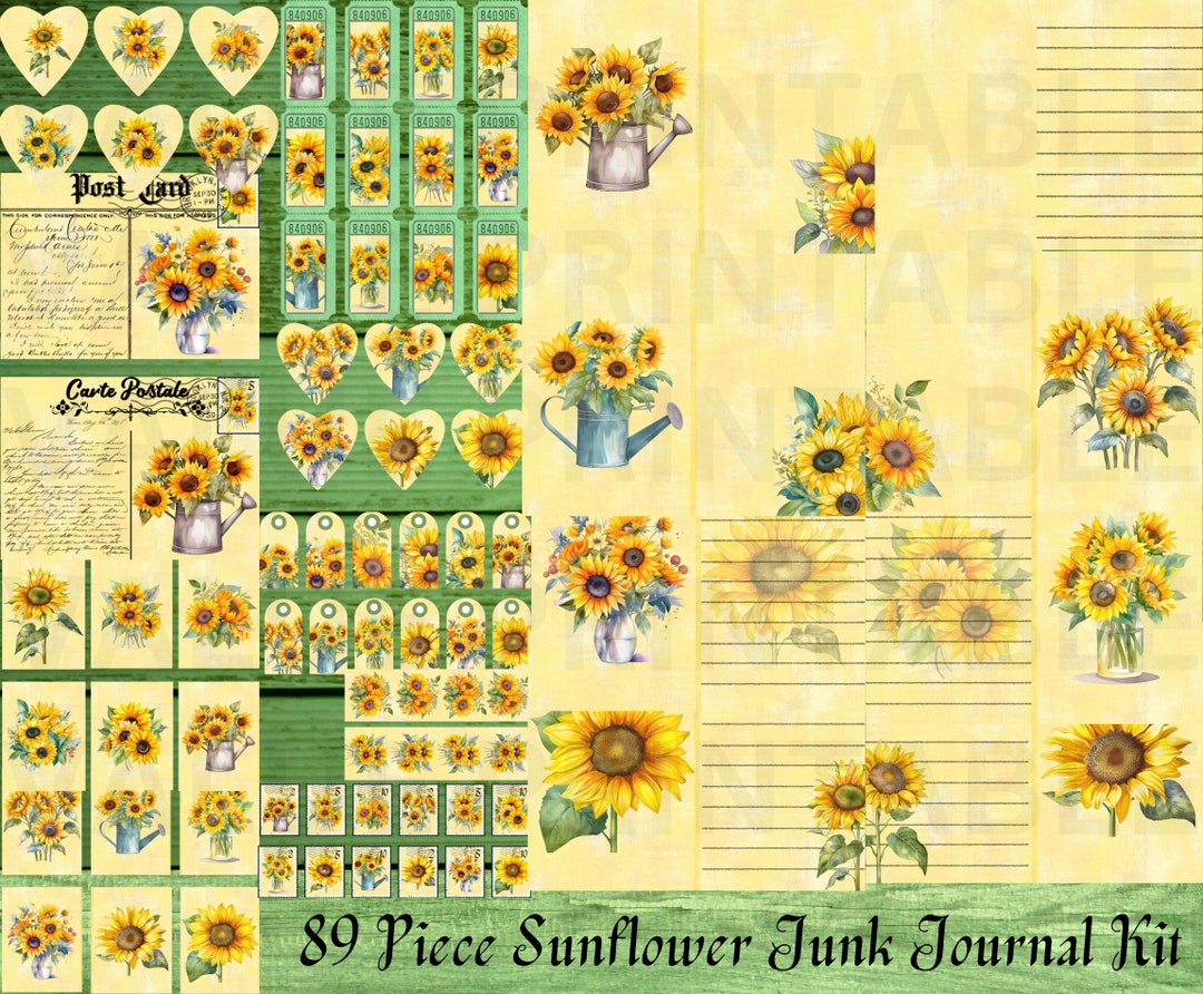 Sunflower Junk Journal Kit: Printable Ephemera, Inserts (PDF Digital ...