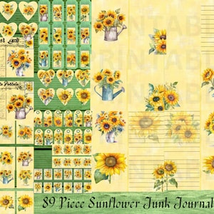 Kit de diario basura con girasoles florales: imprimible, efímero, descarga digital, inserto, adornos, PDF, uso comercial físico gratuito