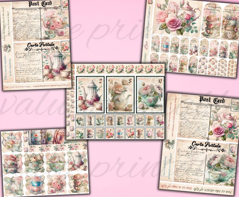 Kit de journal indésirable de 190 pièces pour théière florale shabby chic Journal de thé Pages imprimables fleurs éphémères téléchargement numérique fichiers JPEG image 6