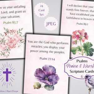 Série de louvor e adoração floral dos Salmos 6 cartões de versículos bíblicos - Fé cristã - Cartões ATC - Digital - Uso comercial físico gratuito