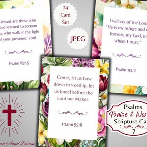 Louvor e Adoração Série Salmos 7 Cartões de Versículos Bíblicos com Borda Floral - Ephemera Cristã - Digital - Uso Comercial Físico Gratuito