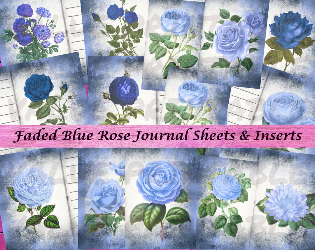 Vintage Faded Blue Roses Journal Kit: Printable Grunge Ephemera ...