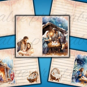 81 Piece Nativity Scene Christmas Junk Journal Kit Christian Printable Religious Ephemera Digital Download ATC Card JPEG image 5