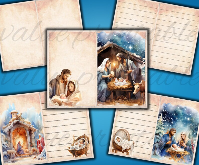 81 Piece Nativity Scene Christmas Junk Journal Kit Christian Printable Religious Ephemera Digital Download ATC Card JPEG image 5