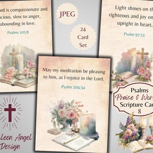 Série de louvor e adoração dos Salmos 8 cartões de versículos bíblicos - Ephemera cristã - ATC - Digital - Uso comercial físico gratuito