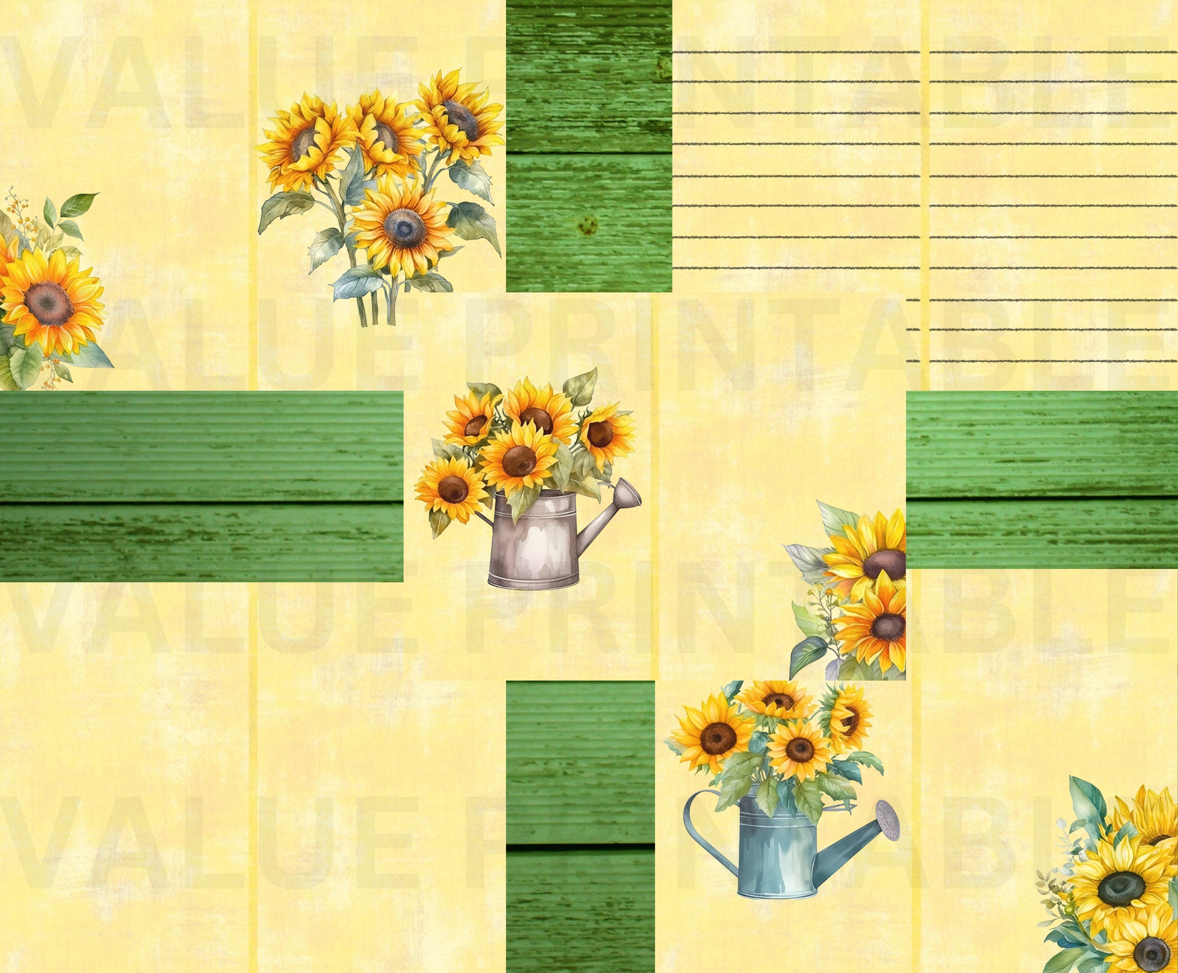 Sunflower Junk Journal Kit: Printable Ephemera, Inserts (PDF Digital ...