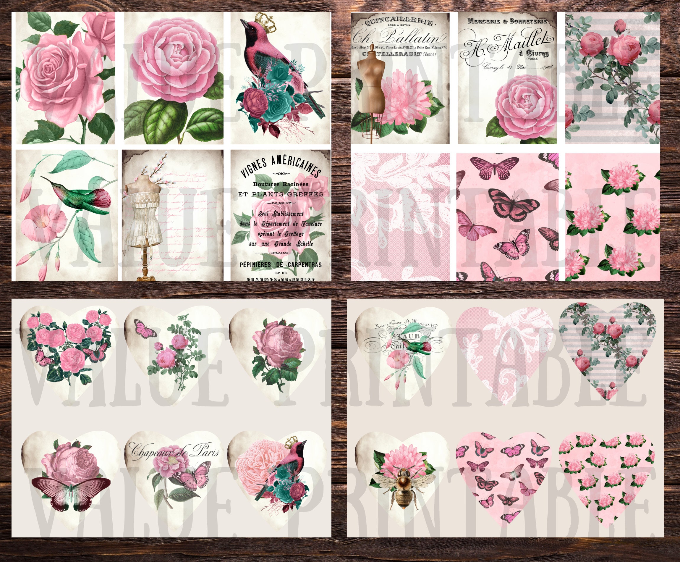 Shabby Chic Pink Rose Junk Journal Kit: Vintage Ephemera (digital ...