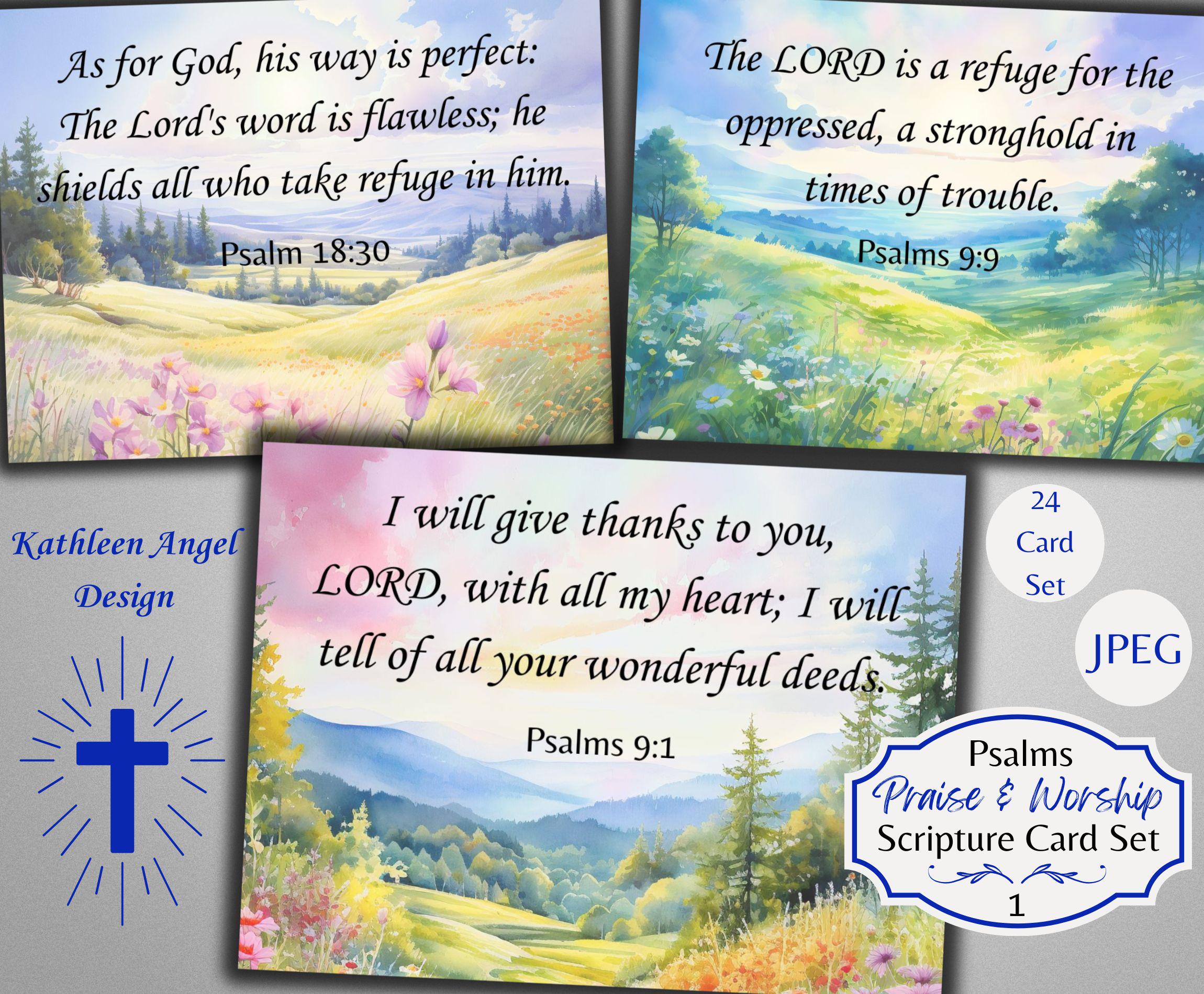 Praise and Worship The Psalms Series 1 Wildflower Scripture Verse Cards - Christian Ephemera - ATC - Digital - Free Physical Commercial Use