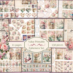 Kit de journal indésirable de 190 pièces pour théière florale shabby chic Journal de thé Pages imprimables fleurs éphémères téléchargement numérique fichiers JPEG image 3