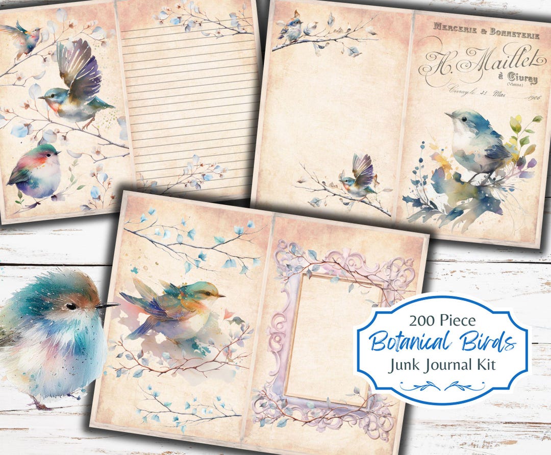 Watercolor Bird Junk Journal Kit: Botanical Ephemera (digital Download ...