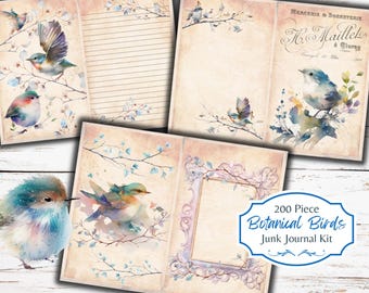 Watercolor Bird Junk Journal Kit: Botanical Ephemera (Digital Download)