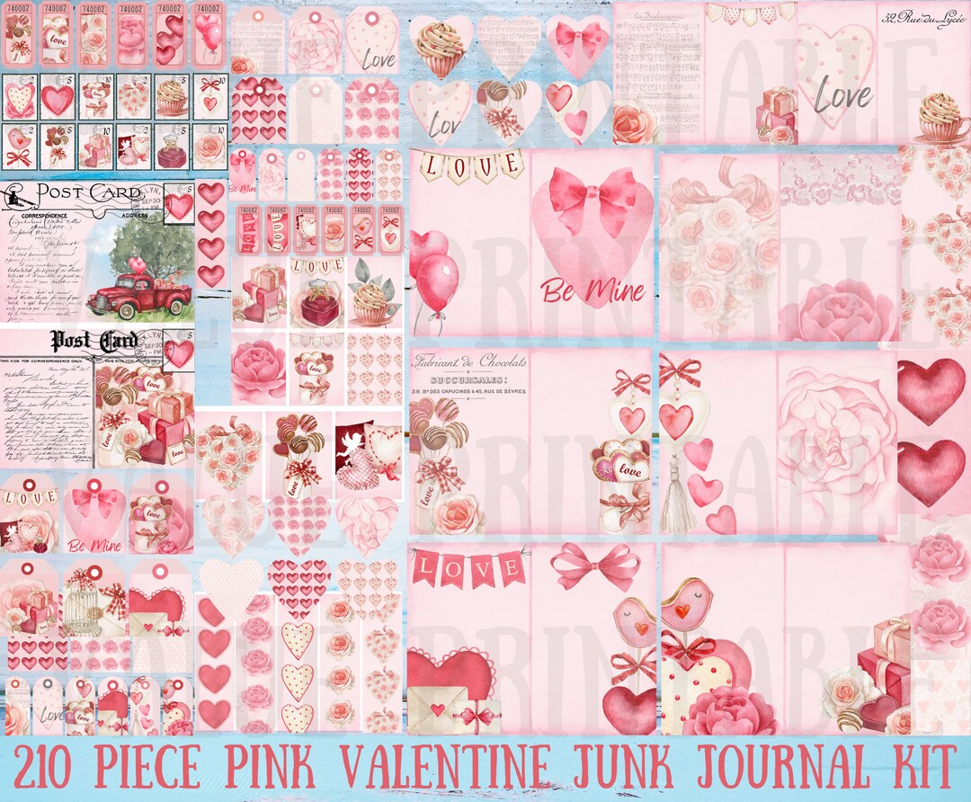 Pink Valentine Junk Journal Kit: Floral Ephemera, Hearts (PDF Printable ...
