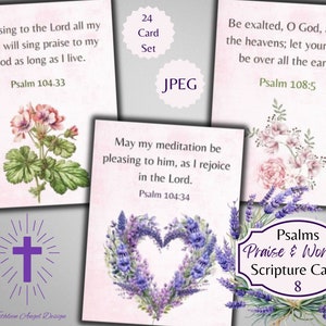Série de louvor e adoração floral dos Salmos 8 cartões de versículos bíblicos - Christia Ephemera - ATC - Digital - Uso comercial físico gratuito