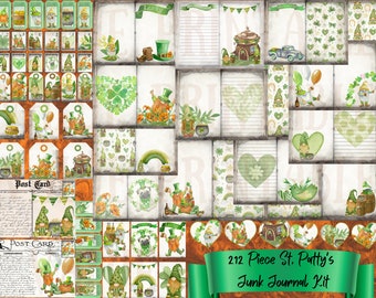 212 Piece St. Patrick's Day Gnome Junk Journal Kit -  St Patty's Printable Pages - Green Ephemera - Digital Download - Embellishments - PDF