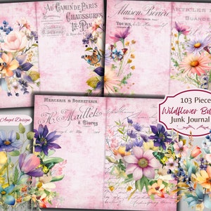 Wildflower Butterfly Junk Journal Kit - Ephemera - Digitale download - Botanisch - ATC - JPG - Gratis fysiek commercieel gebruik