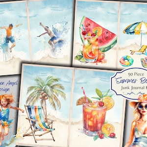 Summer Beach Junk Journal Kit - tropische afdrukbare pagina's - Ocean Ephemera - vakantie-ATC - digitaal - JPG - gratis fysiek commercieel gebruik