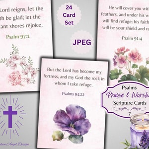 Louange et adoration florales les psaumes série 7 cartes de versets bibliques - foi chrétienne - ATC - numérique - utilisation commerciale physique gratuite