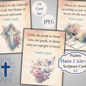 Louez et adorez les psaumes 12 cartes de versets bibliques - éphémères chrétiens - cartes ATC - numérique - utilisation commerciale physique gratuite