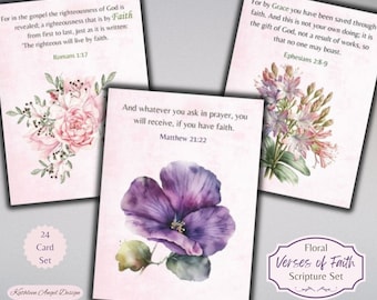 Floral Verses In Faith Series 1 Scripture Card Set - Bible Cards - Christian Religious Ephemera - Digital - Free Physical Commercial Use