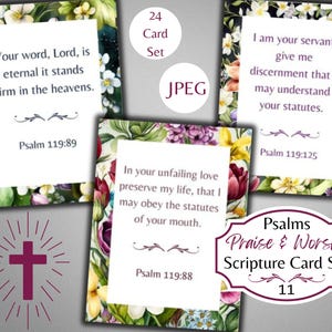 Louvor e Adoração Série Salmos 11 Cartões de Versículos Bíblicos com Borda Floral - Ephemera Cristã - Digital - Uso Comercial Físico Gratuito