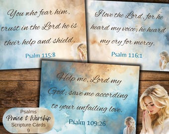 Psalms Scripture Verse Cards: Christian Ephemera, Praise & Worship (Digital Download)