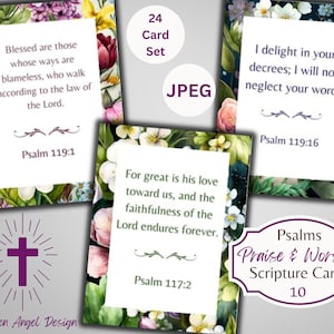 Louez et adorez les psaumes série 10 cartes versets bibliques frontière - éphémères chrétiens - ATC - numérique - utilisation commerciale physique gratuite