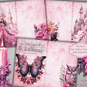 Pink Fantasy Princess Junk Journal Kit - Ephemera - afdrukbaar - botanisch - ATC - JPG - gratis fysiek commercieel gebruik