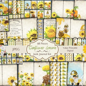Kit de journal botanique indésirable tournesol gnome - Pages imprimables - fleurs éphémères - téléchargement numérique - JPG - usage commercial physique gratuit