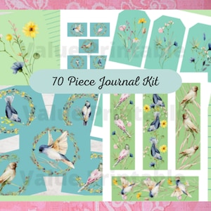 Botanical Junk Journal Kit - Afdrukbare pagina's - Ephemera - Digitaal - Aquarel bloemen, bloemen en vogels - Gratis fysiek commercieel gebruik