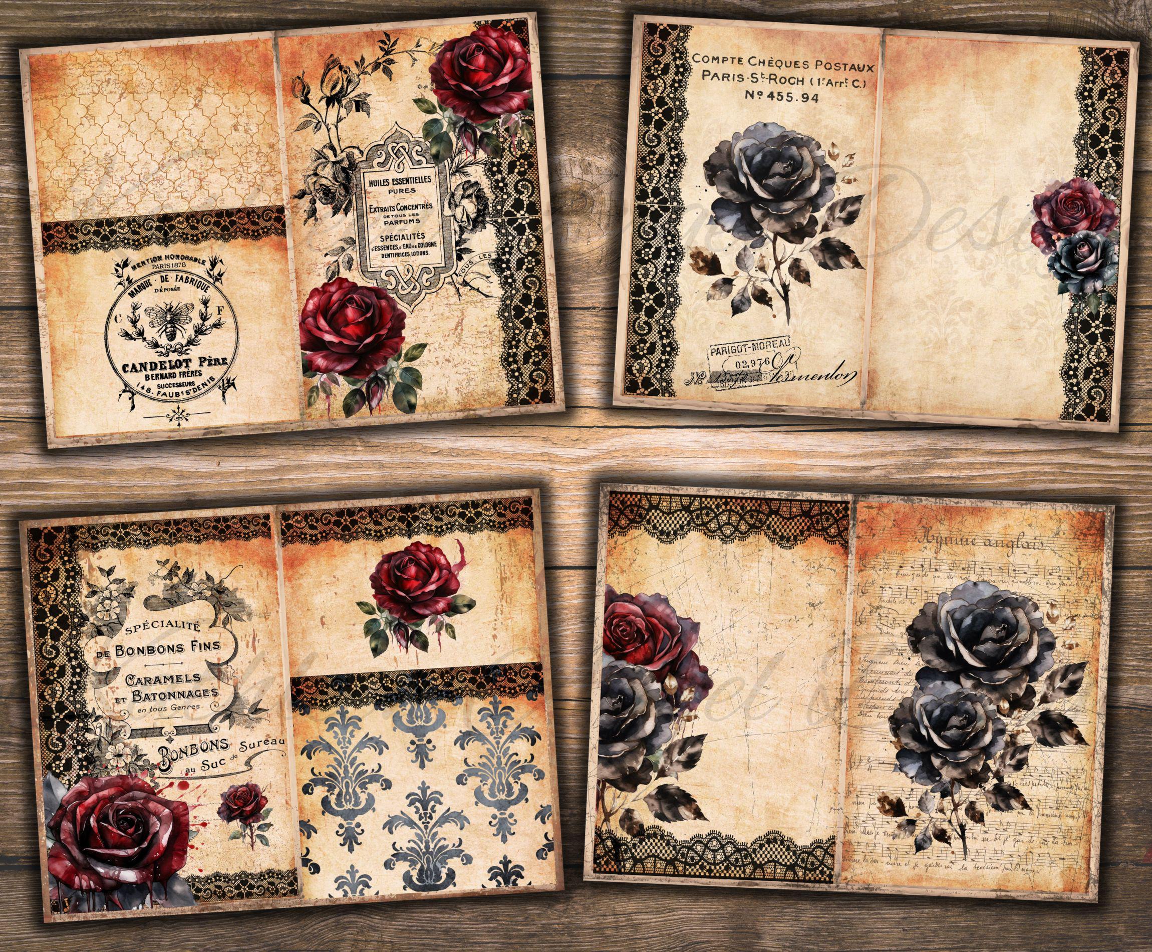 Black Lace Roses Junk Journal Pages: Gothic Floral Collage (digital ...