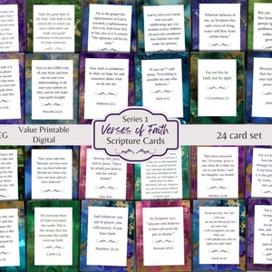 Verses In Faith Border Scripture Card Set Series 1  - 24 Piece Verse Cards - Christian Religious Ephemera - ATC Cards - Digital Download