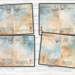 Peut inclure: Un ensemble de pages de journalisation imprimables avec des arri&egrave;re-plans aquarelle et des citations inspirantes sur la confiance en le Seigneur. Les pages comprennent des versets de la Bible, tels que "J'ai cherch&eacute; l'&Eacute;ternel, et il m'a r&eacute;pondu, il m'a d&eacute;livr&eacute; de toutes mes craintes." et "Cr&eacute;e en moi un c&oelig;ur pur, &ocirc; Dieu, et renouvelle en moi un esprit ferme."