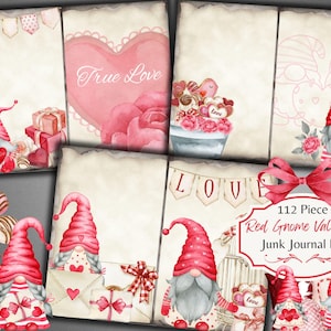 Roter Zwerg Valentine Herz Junk Journal Kit - Druckbare Seiten - Pinke Ephemera - Digital - Verzierungen - PDF - Kostenlose physische kommerzielle Nutzung