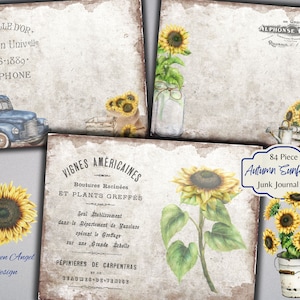 Kit de journal indésirable tournesol automne - Pages imprimables - éphémères - téléchargement numérique - JPG - usage commercial physique gratuit