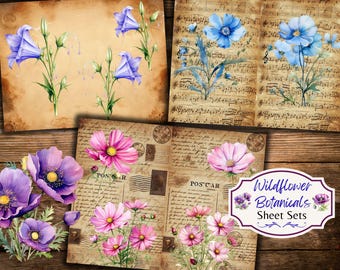 Antique Wildflower Collage Pages: Vintage Floral Junk Journal (Digital Download, JPEG Files)