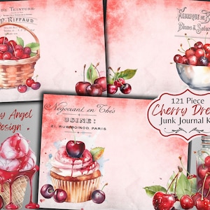 Cherry Dream Fruit Junk Journal Kit - Kersen Ephemera - Digitale download - Botanisch - ATC - JPG - Gratis fysiek commercieel gebruik