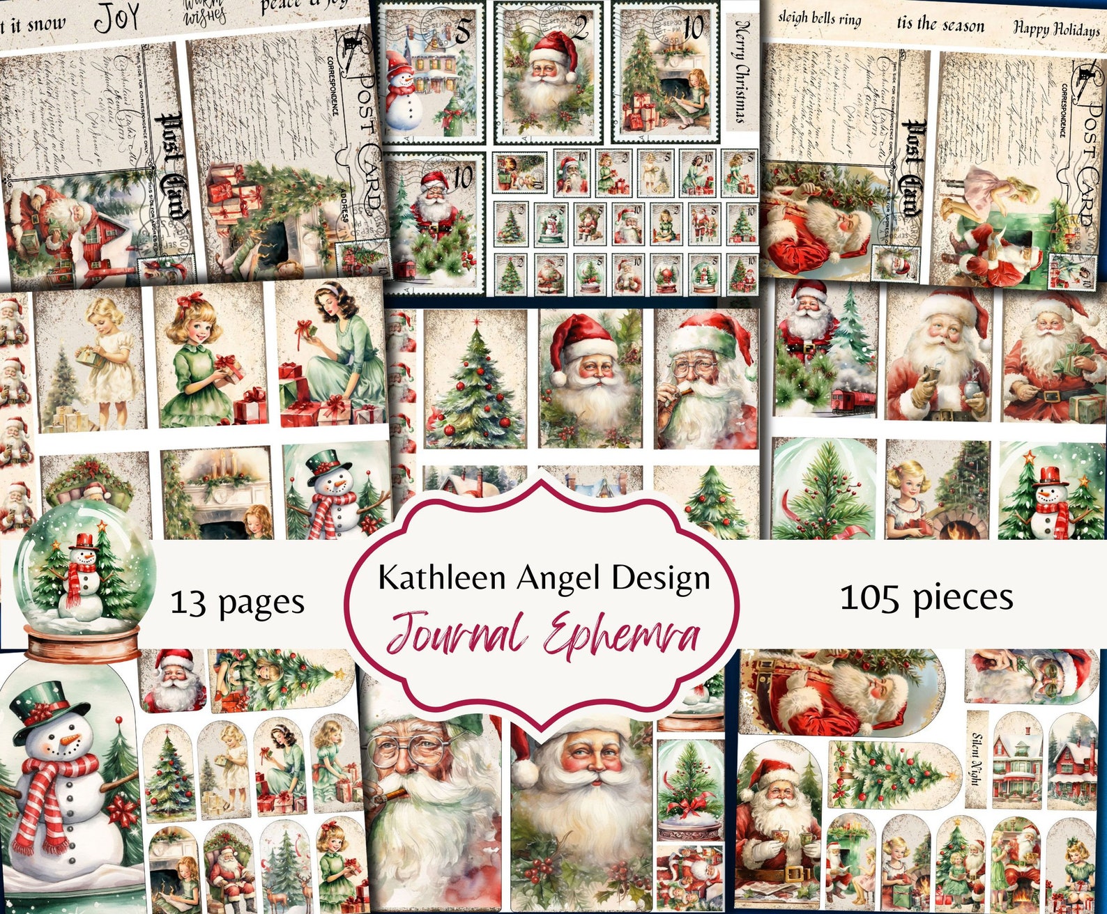 Retro Christmas Junk Journal Kit: Botanical Ephemera (digital Download ...