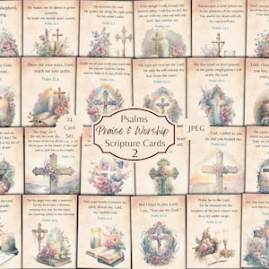 Lof en aanbid de Psalmen serie 2 kaarten met tekstvers - christelijke ephemera - ATC-kaarten - digitaal - gratis fysiek commercieel gebruik