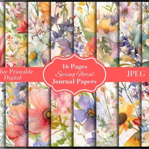 Lente bloemenboeket dagboekbladen Paper Pack - afdrukbare naadloze achtergrond - bloemendagboekpagina's - JPG - gratis commercieel gebruik