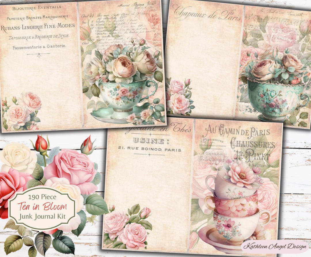 Shabby Chic Floral Teapot Junk Journal Kit: Printable Ephemera (digital ...