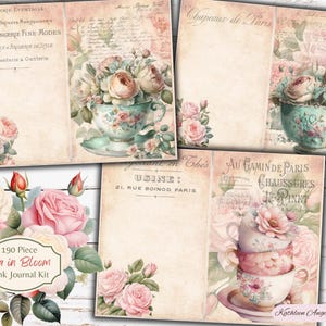 Shabby Chic Floral Teekanne Junk Journal Kit - Tee Journal - Druckbare Ephemera - Digital - JPG - Kostenlose physische kommerzielle Nutzung