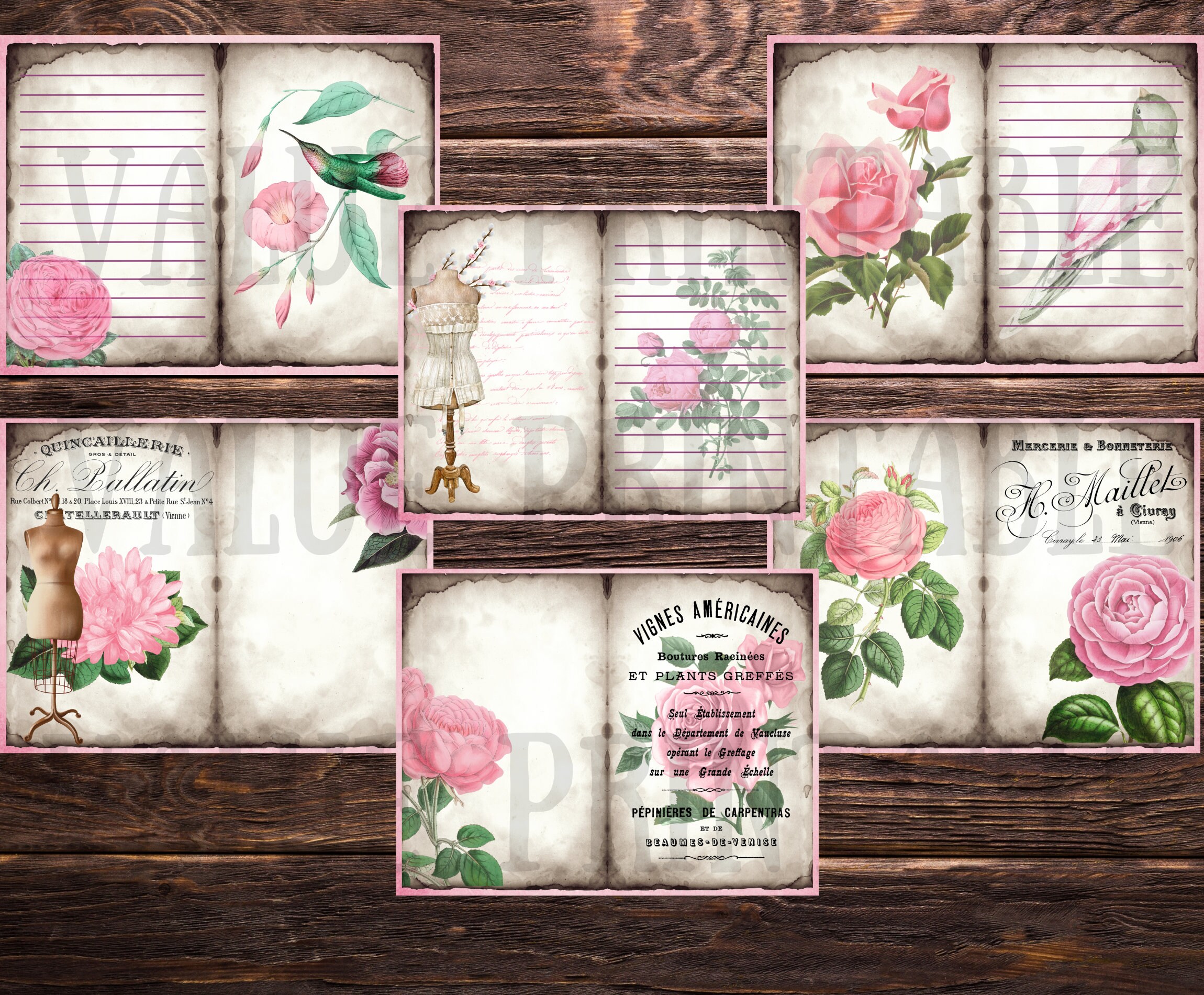 Shabby Chic Pink Rose Junk Journal Kit: Vintage Ephemera (digital ...