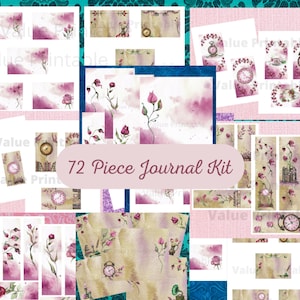 Botanische Floral Junk Journal Kit - Afdrukbare pagina's - Ephemera - Digitale download - Aquarelbloemen - Gratis fysiek commercieel gebruik